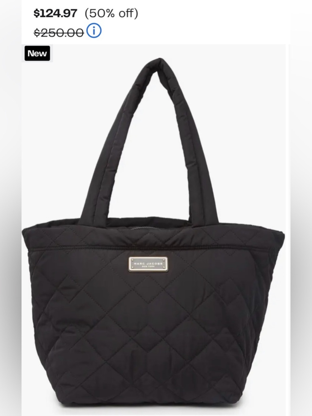 $250 Marc Jacobs Large Quilted Nylon Tote